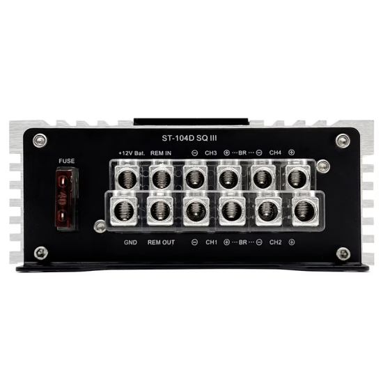 ZAPCO ST-104D SQ III 4-kanałowy kompaktowy wzmacniacz klasy D 4-kanałowy kompaktowy wzmacniacz klasy D SQ, 4Ω: 4 x 100 W RMS